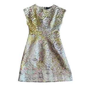 Cynthia Rowley Metallic Sheath Dress 100% Silk Embossed Print Size 2 Women's